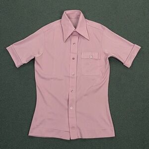 Vintage 70s Polo Shirt Mens Small Pink Dagger Collar Retro Disco Groovy
